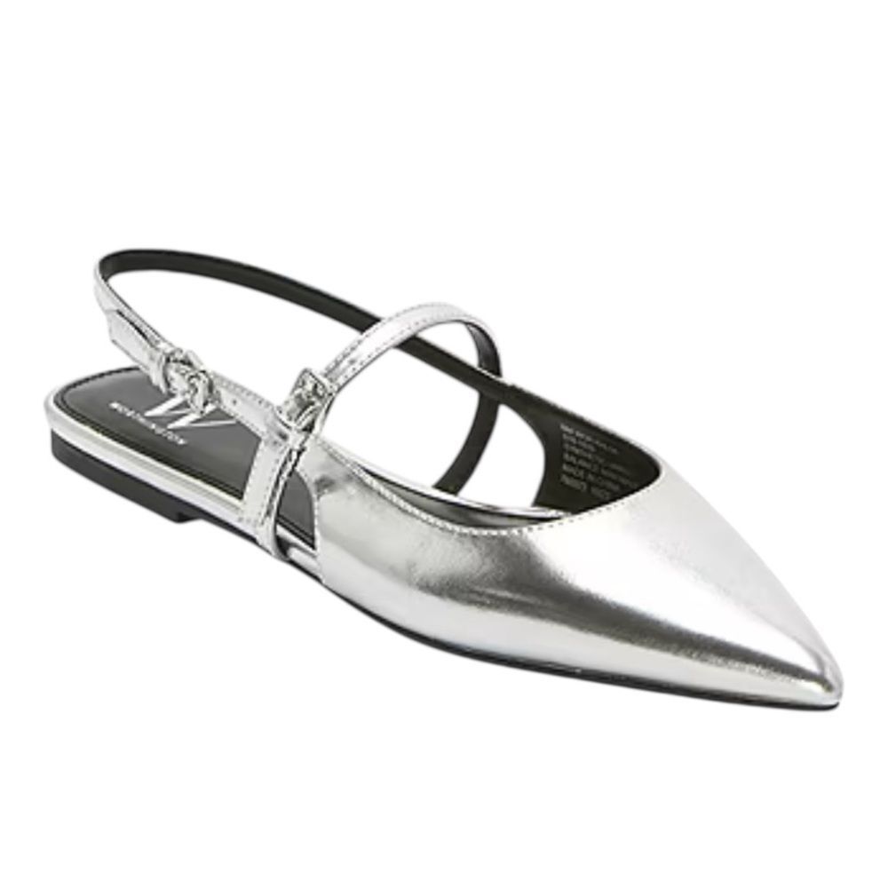Worthington KHLOE Metallic Silver Slingback Ballet Flats Pointed Toe